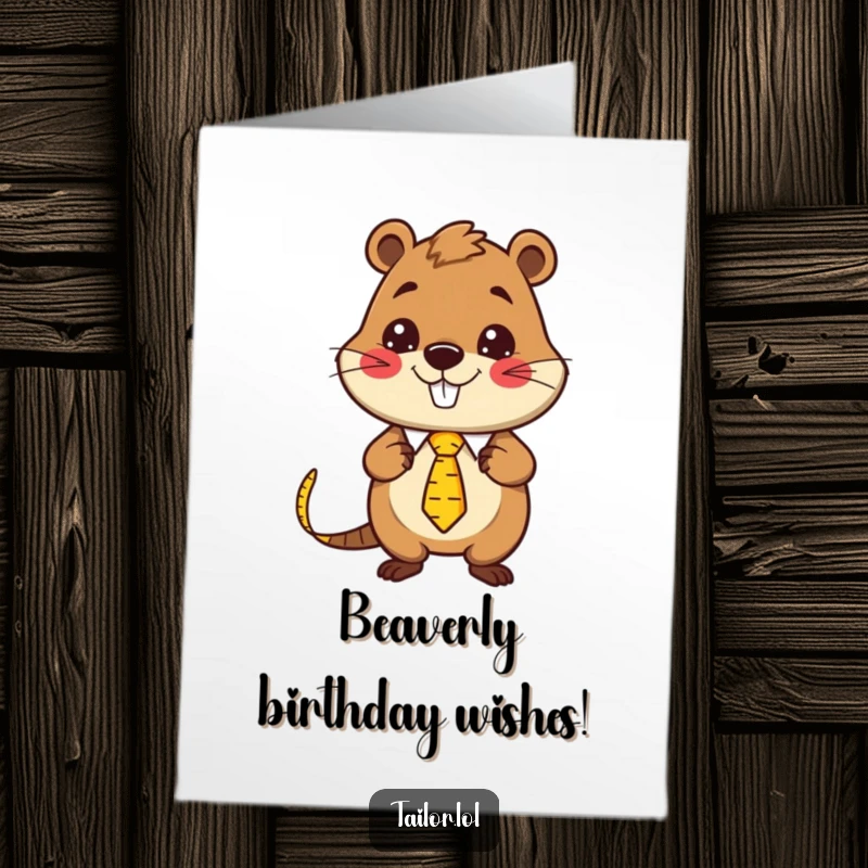 Funny free printable Kawaii beaver tailor beaming, wearing a measuring tape as a stylish tie, ready to celebrate.