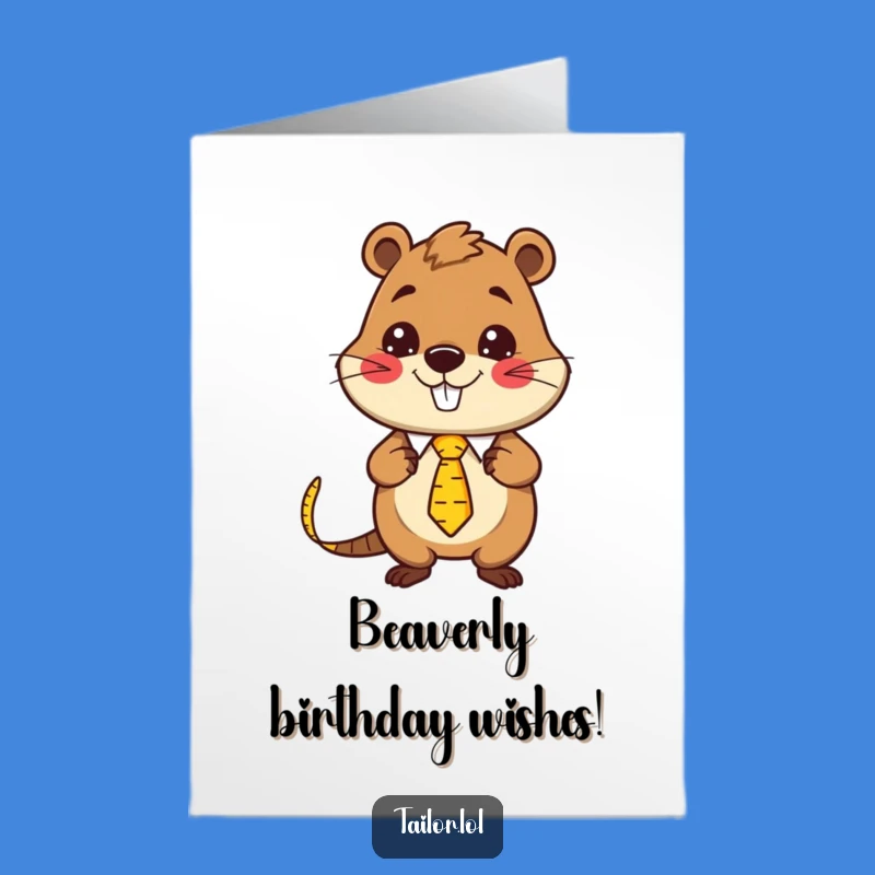 Free Printable Kawaii Beaver Tailor Birthday Card: Funny Downloadable Gift for Builders