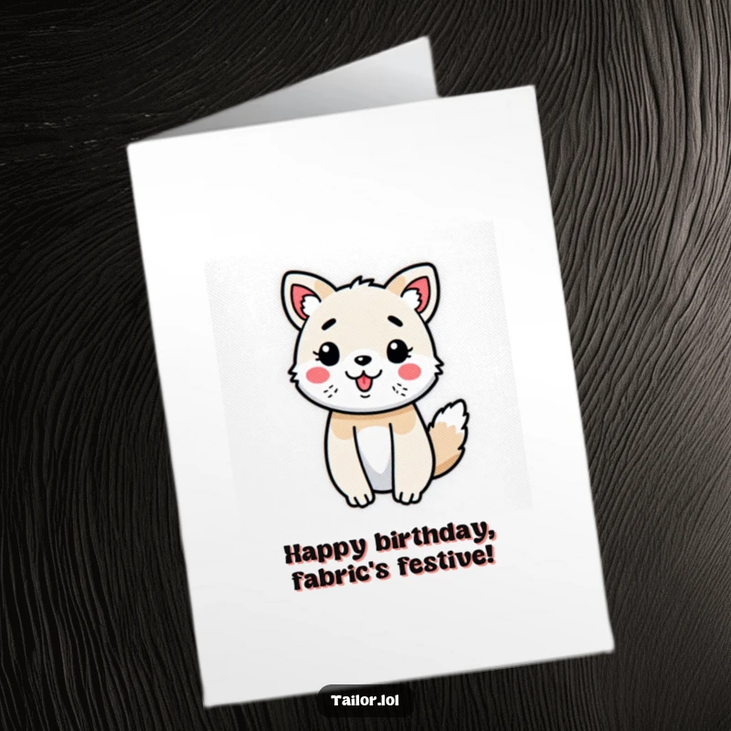 Funny Free Printable Birthday Card: Cute animal character joyfully adorns a small fabric swatch with colorful, festive decorations.
