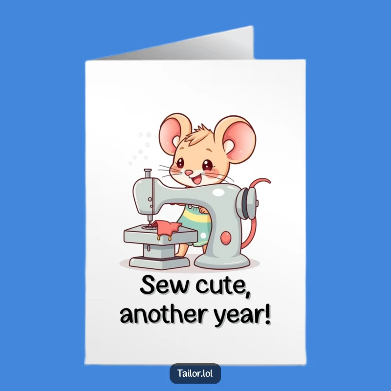 Free Printable Kawaii Mouse Tailor Birthday Card: Funny Downloadable Gift for Sewers