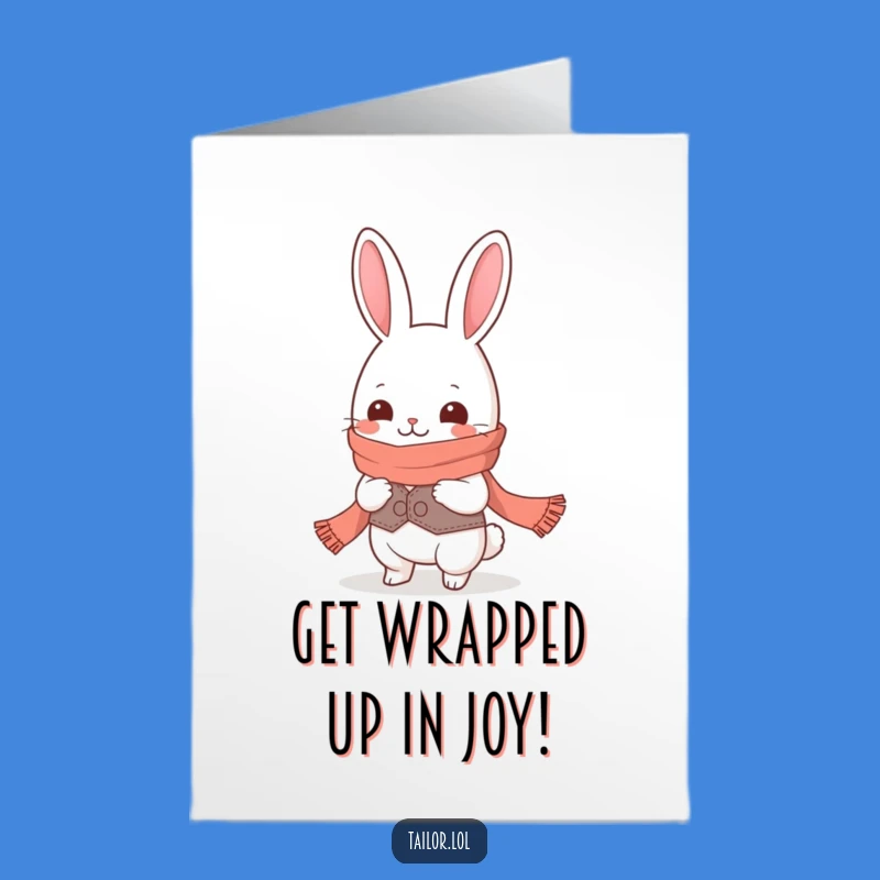 Free Printable Kawaii Rabbit Tailor Birthday Card - Giggling & Long Scarf Funny Downloadable Gift