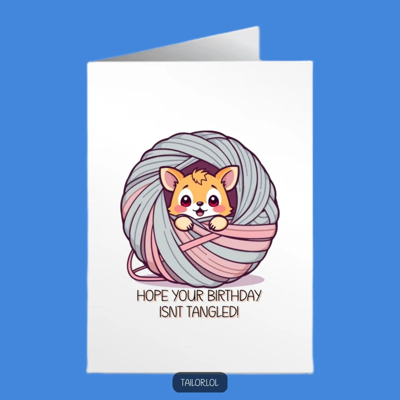 Free Printable Birthday Card: Surprised Animal Yarn Tangle, Funny Downloadable Gift