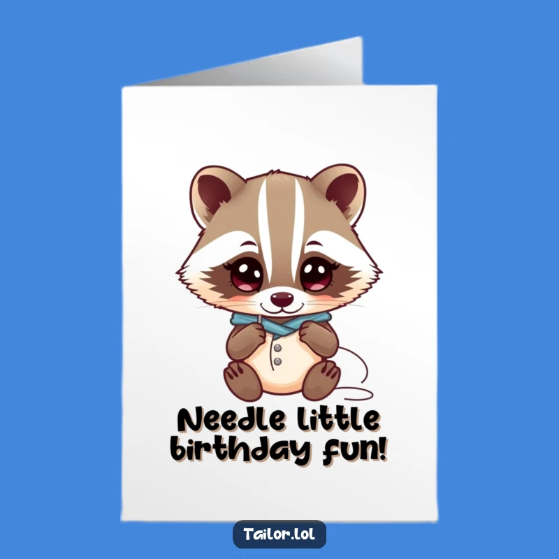 Free Printable Kawaii Badger Tailor Birthday Card - Curious & Wide Eyes Funny Downloadable Gift