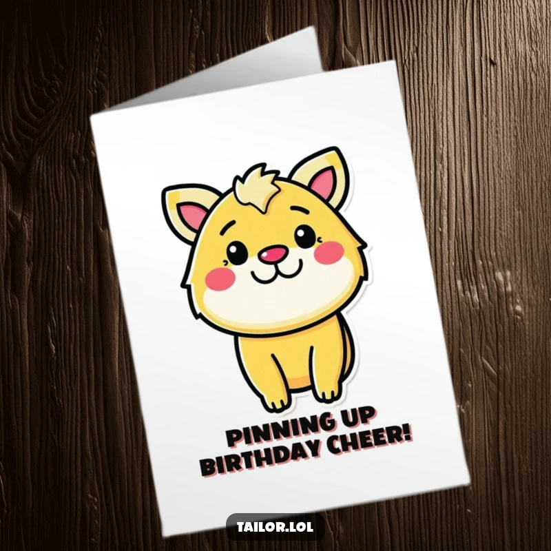 Funny Free Printable birthday card: a determined animal cheerfully pinning fabric, ready to tackle any celebration.