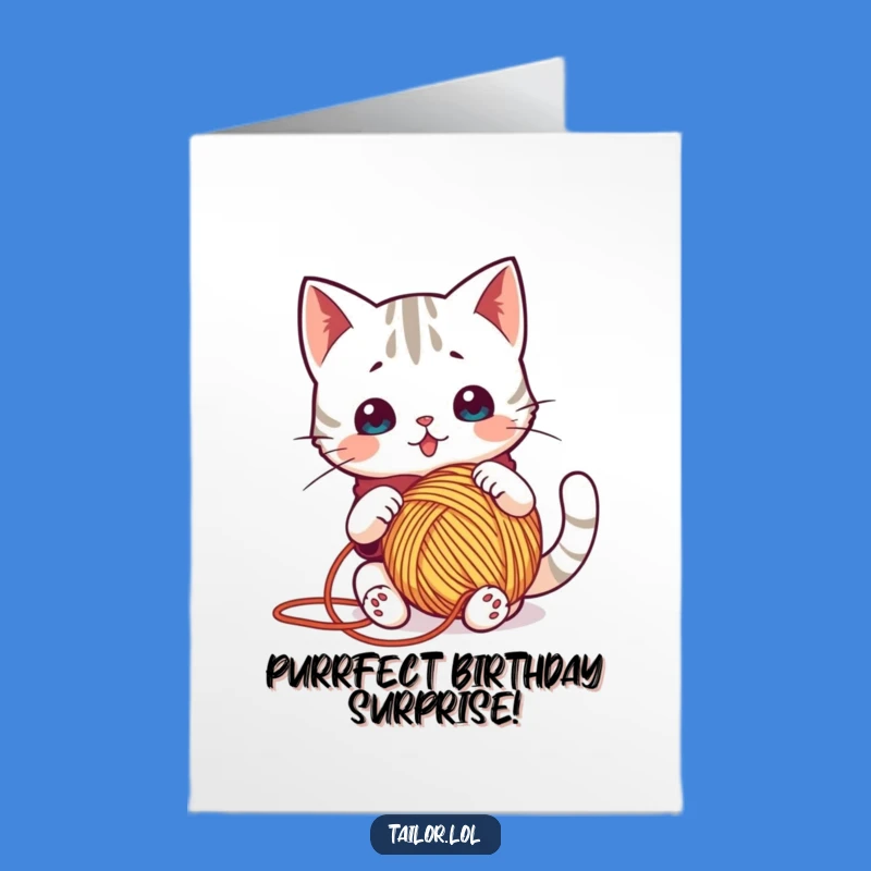 Free Printable Birthday Card: Kawaii Cat Yarn Tangle - Funny Downloadable Gift
