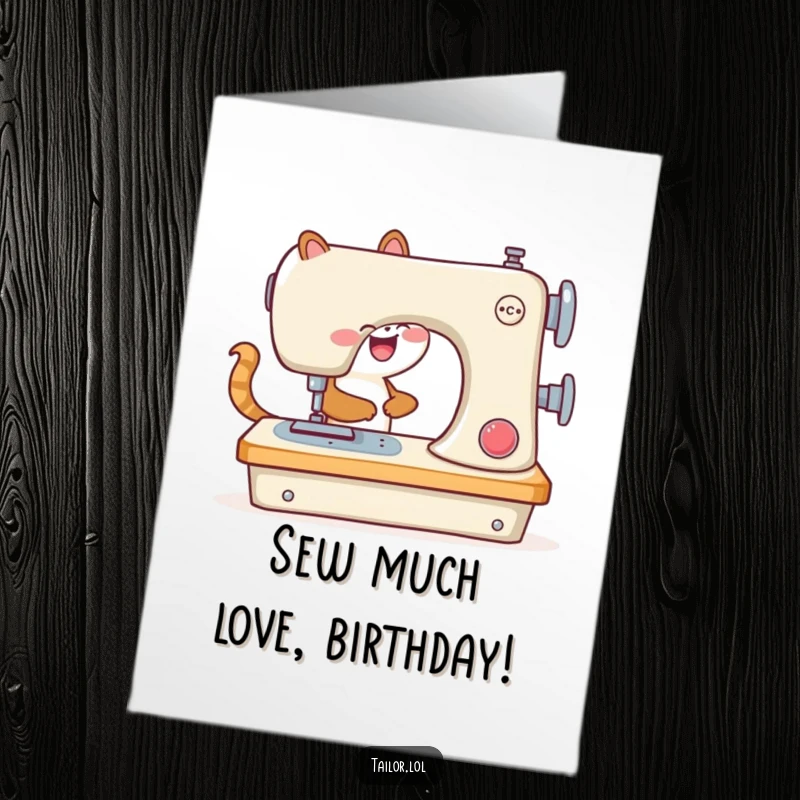Funny Free Printable Birthday Card: Joyful animal operating a giant sewing machine, ready to craft a happy birthday.
