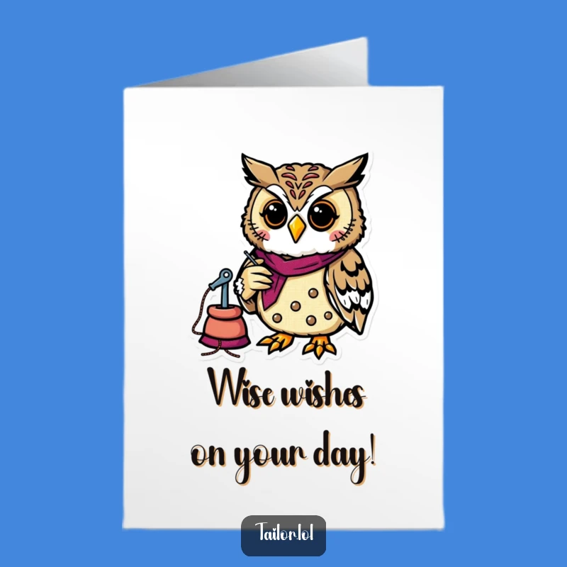 Free Printable Birthday Card: Cheerful Owl Tailor, Funny Sew-much-fun Downloadable Gift