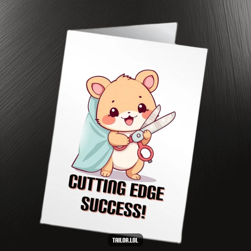 Funny Free Printable Animal Tailor Congratulations Card, using giant sparkling scissors, snipping fabric, a DIY celebration gift.