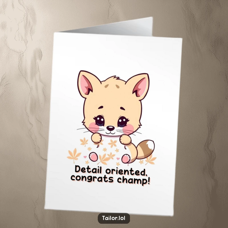 Funny Free Printable Congratulations Card: Cute animal character intensely scrutinizing a pattern, perfect for celebrating smart achievements.