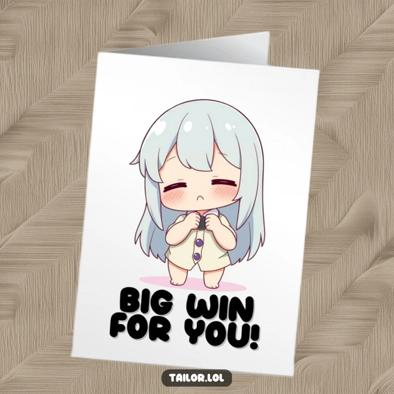 Funny Free Printable Big Button Congratulations Card, adjusting a huge button, small shirt, a quirky DIY gift.