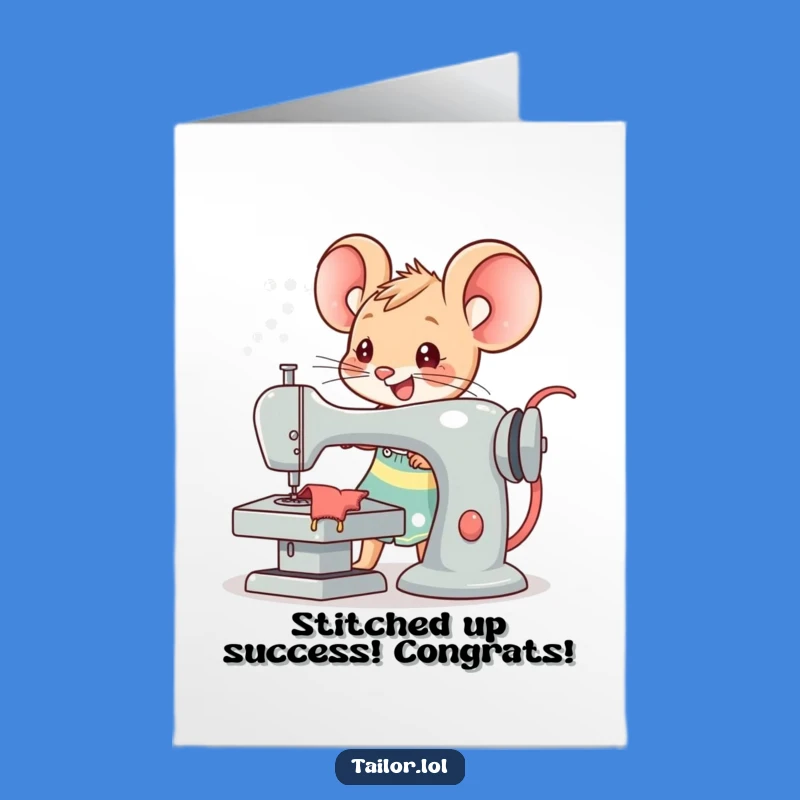 Free Printable Kawaii Mouse Tailor Congrats Card: Funny Downloadable Gift for Achievers