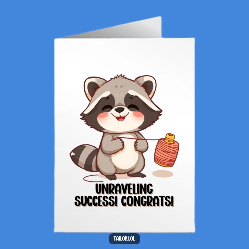 Free Printable Congratulations Card: Raccoon's Thread of Success - Downloadable Funny DIY
