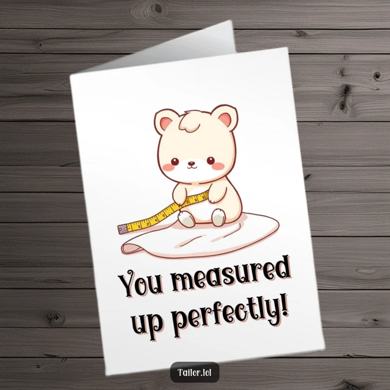 Funny Free Printable Congratulations Card: Cute animal character measuring a long bolt of fabric, celebrating a big achievement.