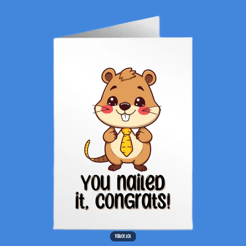 Free Printable Kawaii Beaver Tailor Congrats Card: Funny Downloadable Gift for Master Builders