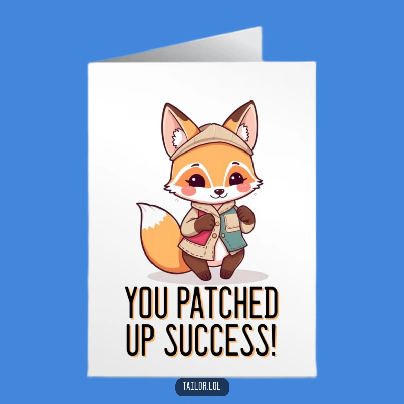 Free Printable Kawaii Fox Tailor Congrats Card - Sewing Quirky Patch Funny Downloadable Gift
