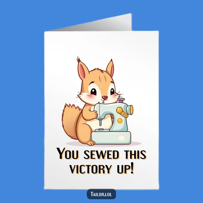 Free Printable Congratulations Card: Whimsical Squirrel Stitching Success, Downloadable Gift