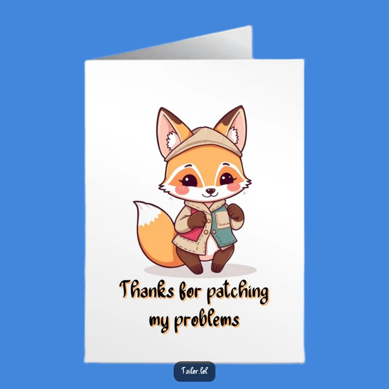 Free Printable Kawaii Fox Tailor Thank You Card - Sewing Quirky Patch Funny Downloadable Gift