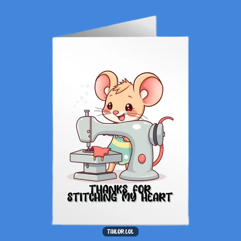 Free Printable Kawaii Mouse Tailor Thank You Card: Funny Downloadable Gift for Gratitude