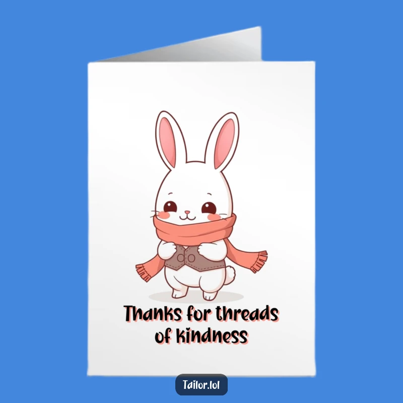 Free Printable Kawaii Rabbit Tailor Thank You Card - Giggling & Long Scarf Funny Downloadable Gift
