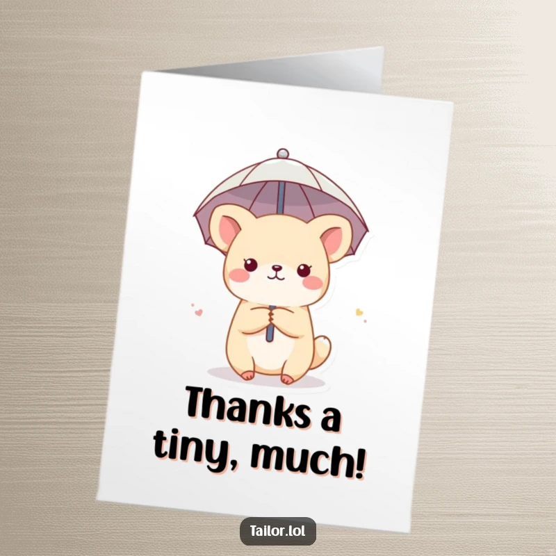 Funny Free Printable Thank You Card: Cute animal character with a thimble umbrella, offering thanks in a humorous download.
