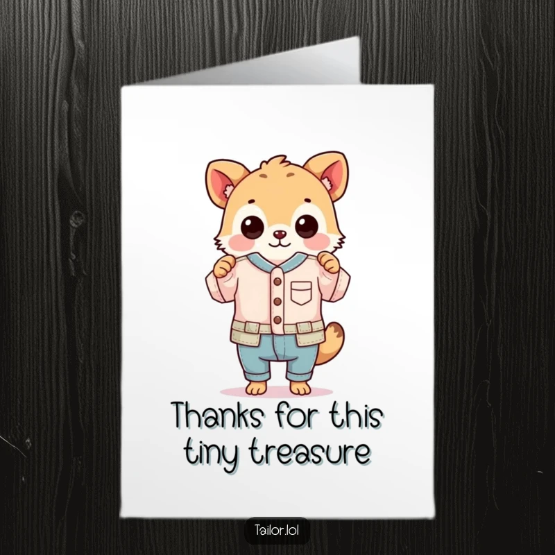 Funny Free Printable Thank You Card: Delighted animal holding a tiny, expertly made garment, saying thank you.