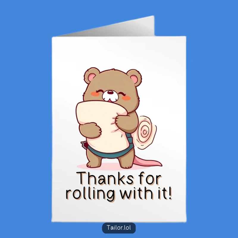 Free Printable Thank You Card: Bear Tailor Fabric Fun - Funny Downloadable Gift