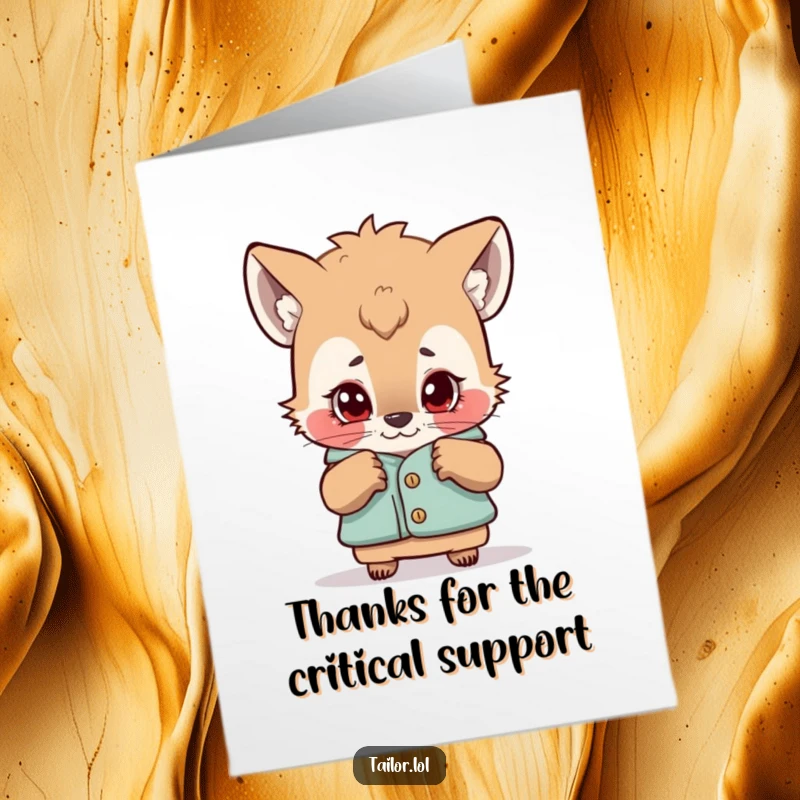 Funny Free Printable Thank You Card: Curious animal character with a critical eye inspecting a garment, a humorous expression of thanks download.