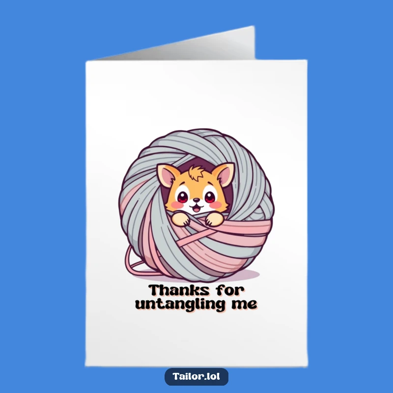 Free Printable Thank You Card: Surprised Animal Yarn Tangle, Funny Downloadable Gift