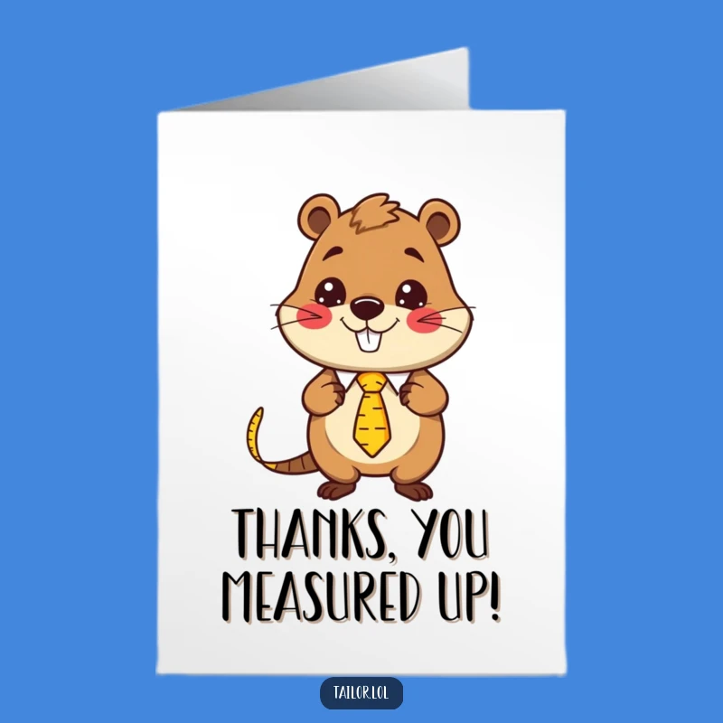 Free Printable Kawaii Beaver Tailor Thank You Card: Funny Downloadable Gift for Handymen