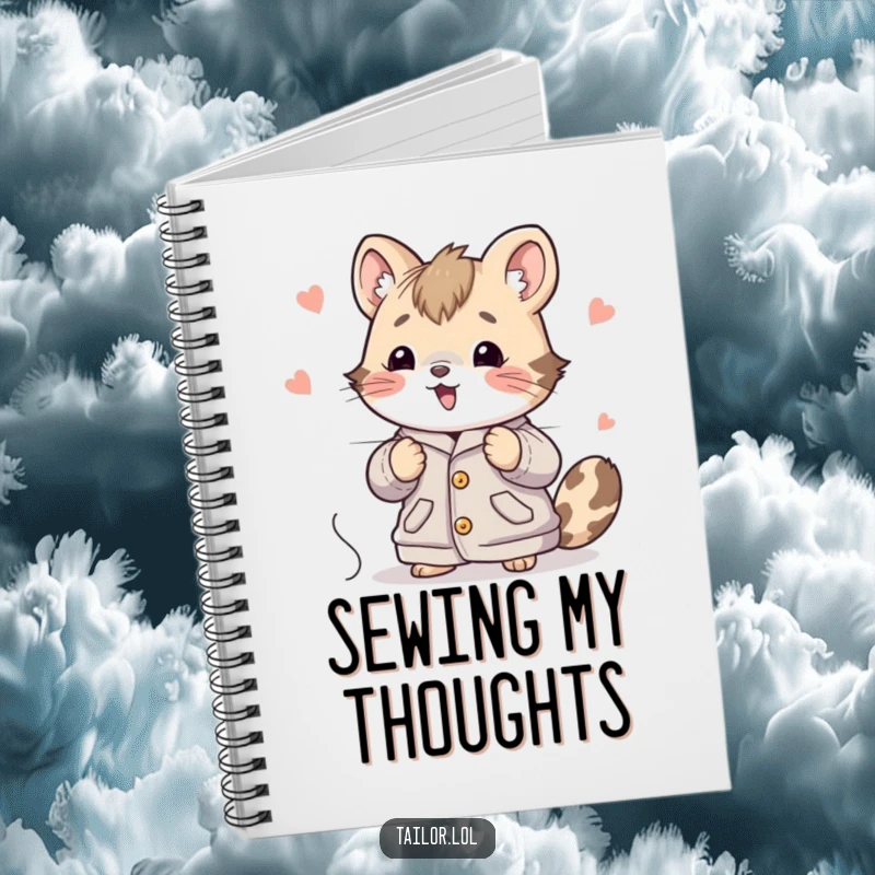 Funny Cute Animal Notebook Enthusiastically Stitching Fabric, Perfect for Journaling Sewing Projects and Ideas.