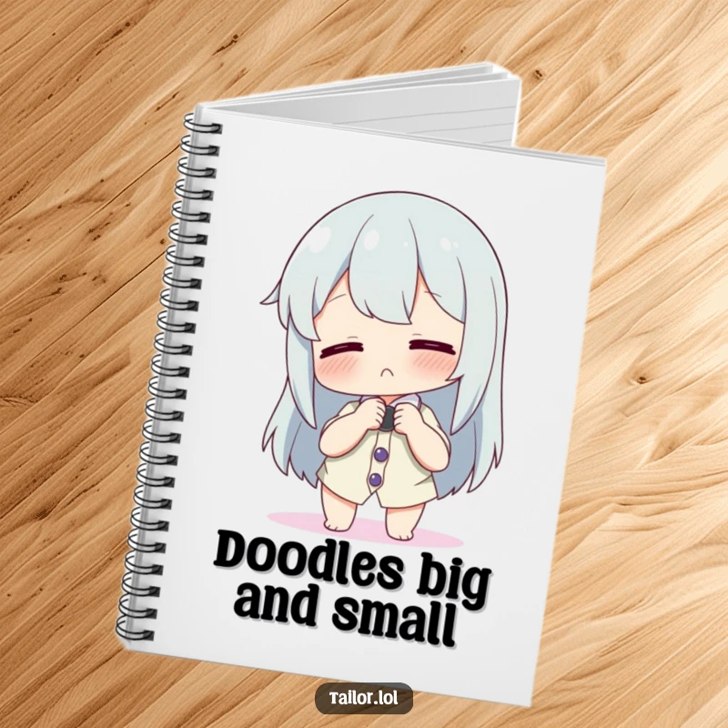 Funny notebook depicting a character playfully adjusting a comically large button on a tiny shirt, great for notes.