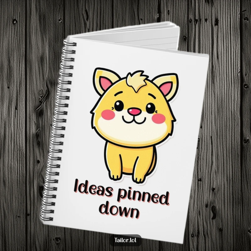 Funny determined sewer notebook, a cheerful animal pinning fabric with determination, perfect for notes.