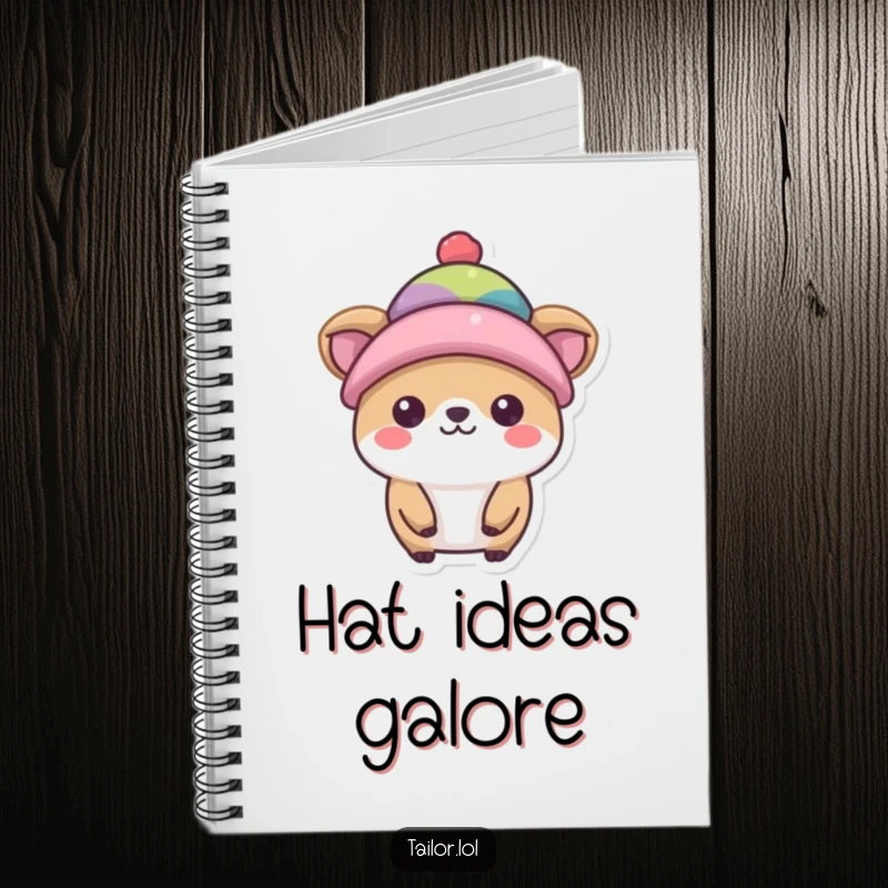 Funny hat model notebook, a cute animal character wearing a small hat, perfect for notes and ideas.