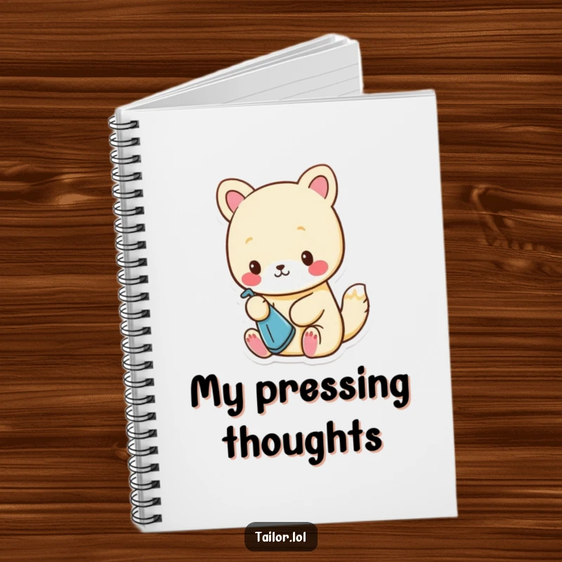 Funny Notebook: Cute animal character meticulously ironing a tiny piece of fabric, symbolizing focused note-taking and organization.