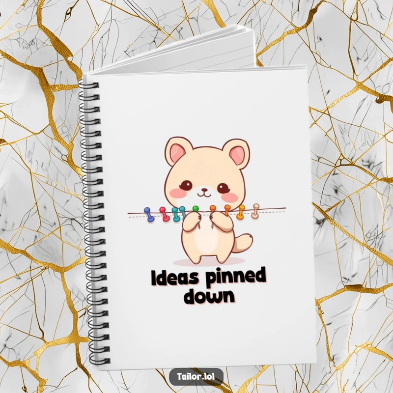 Funny Pinning Animal Notebook: A cute animal character happily pinning fabric with colorful pins. Ideal for planning projects and notes.