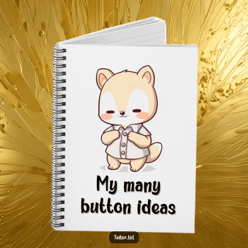 Funny Notebook: Cute animal character intently adjusting a tiny button on a small shirt, symbolizing focused note-taking.