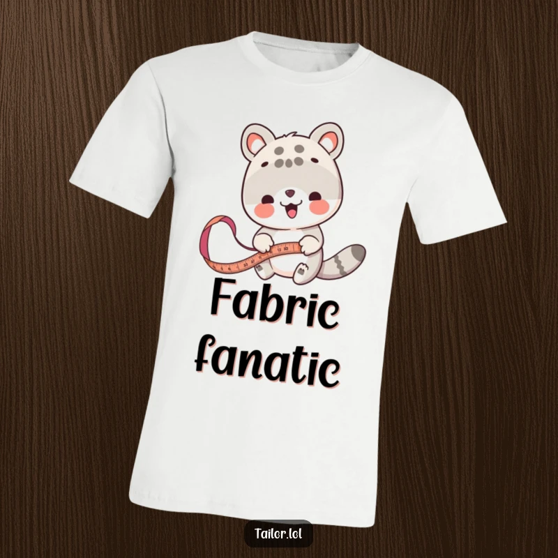 Funny animal measurer t-shirt, a cute animal diligently using a big tape measure on fabric, celebrating crafting.