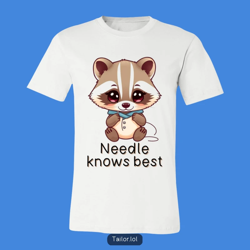 Funny Kawaii Badger Tailor T-Shirt: Curious Character, Needle & Thread Design, Great Gift