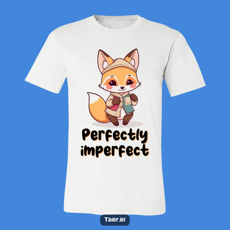 Funny Kawaii Fox Tailor T-Shirt: Playful Character Sewing Mismatched Patch, Great Gift