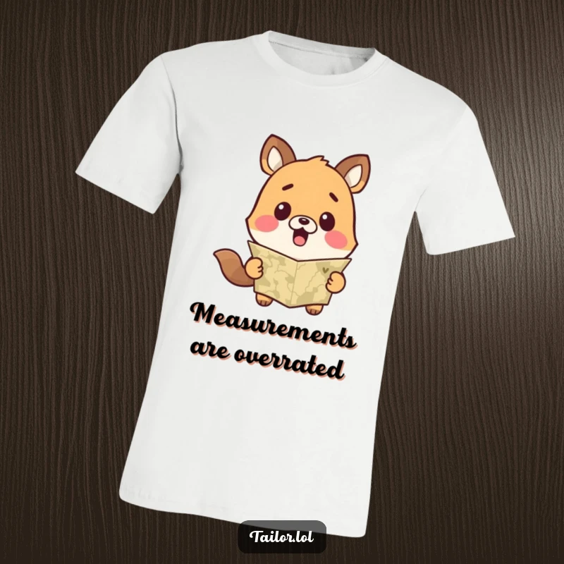 Funny Cute Animal T-Shirt with Surprised Face at a Measuring Tape, Capturing a Moment of Shock.
