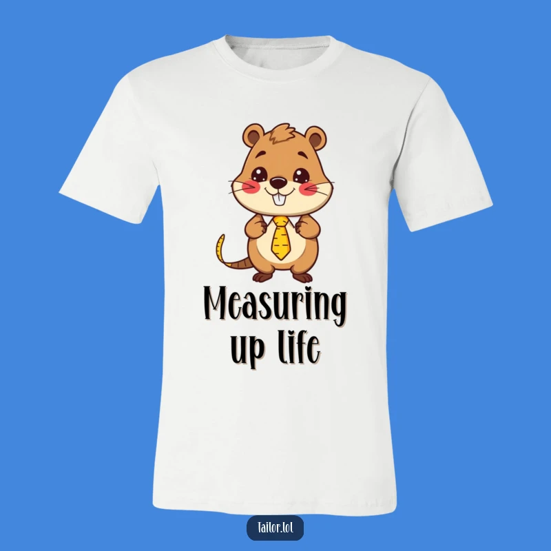Funny Kawaii Beaver Tailor T-Shirt: Whimsical Measuring Tape Tie Tee