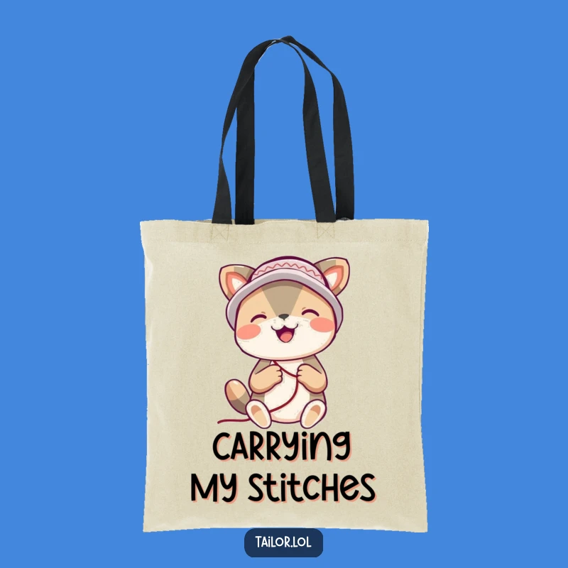 Funny Stitching Tote Bag: Carry Your Supplies with a Happy, Thimble-Hatted Animal