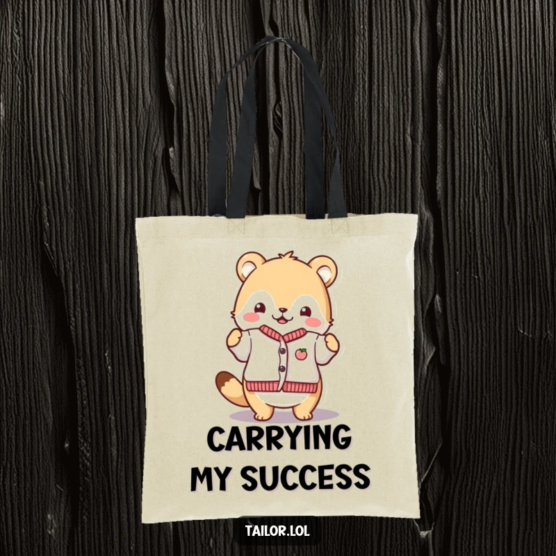 Funny Proud Crafter Tote Bag: A cute animal proudly displaying a miniature garment they finished. A practical and humorous bag for artisans.