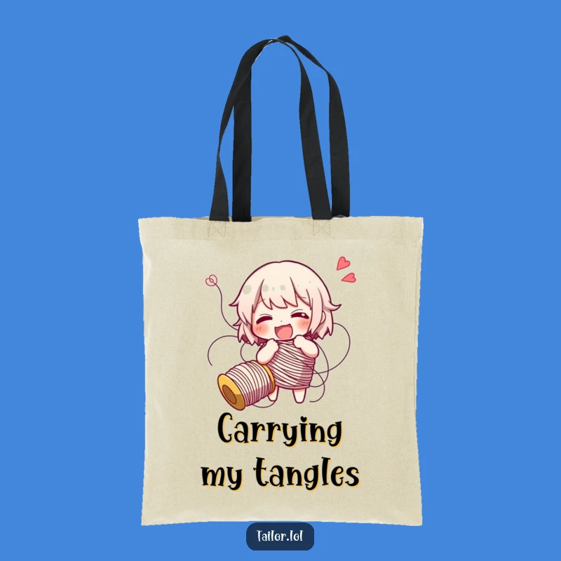 Funny Tangled Thread Character Tote Bag - Giggling Gift for Sewers