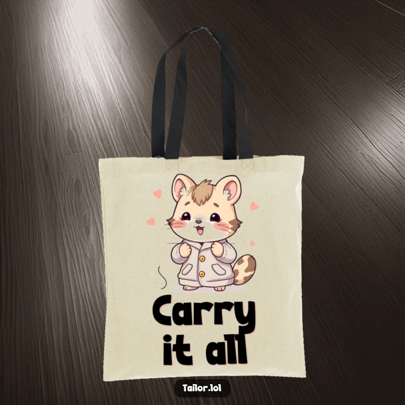 Funny Cute Animal Tote Bag Showing Enthusiastic Stitching of a Large Fabric Piece, Great for Sewists.