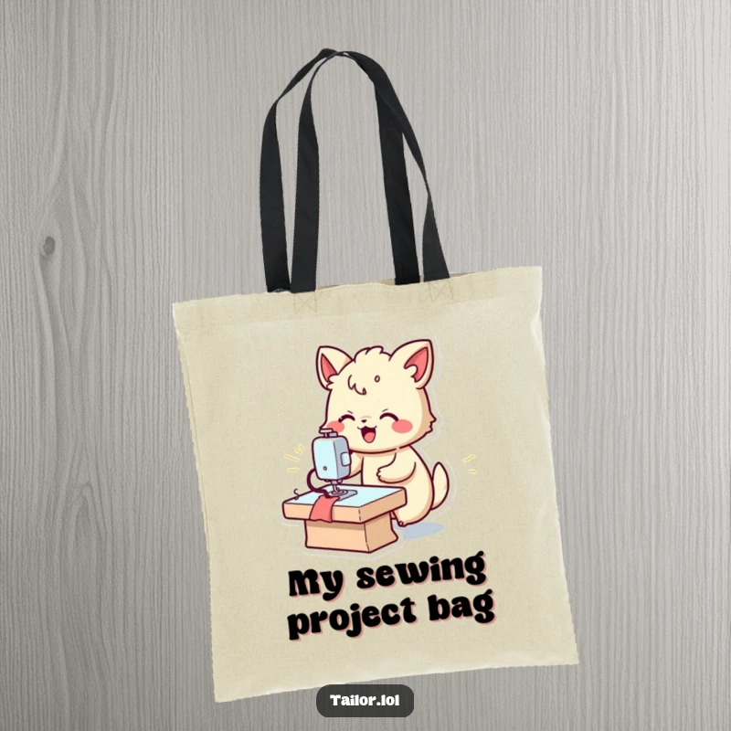 Funny fast sewer tote bag, a joyful animal using a sewing machine quickly, a practical and humorous accessory.