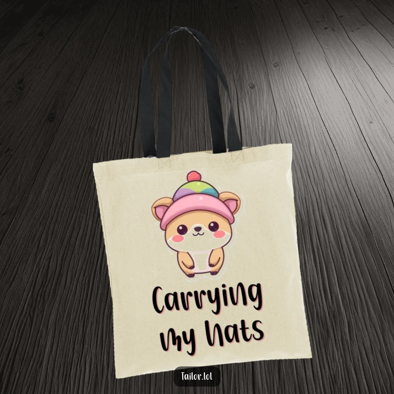 Funny hat model tote bag, a cute animal proudly displaying a small, stylish hat, a chic accessory.
