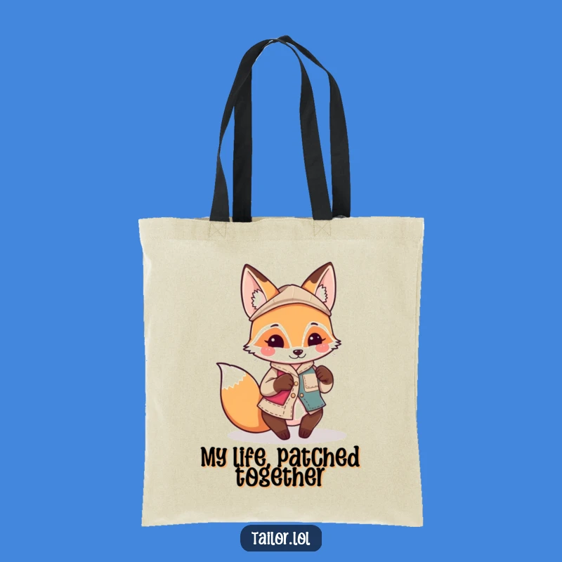 Funny Kawaii Fox Tailor Tote Bag: Playful Character, Mismatched Patch Print, Practical Gift