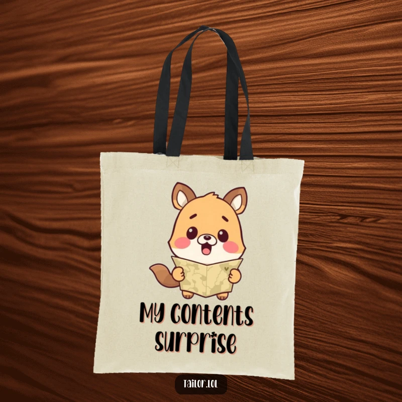 Funny Cute Animal Tote Bag Reacting with Surprise to a Measuring Tape, A Humorous Accessory.