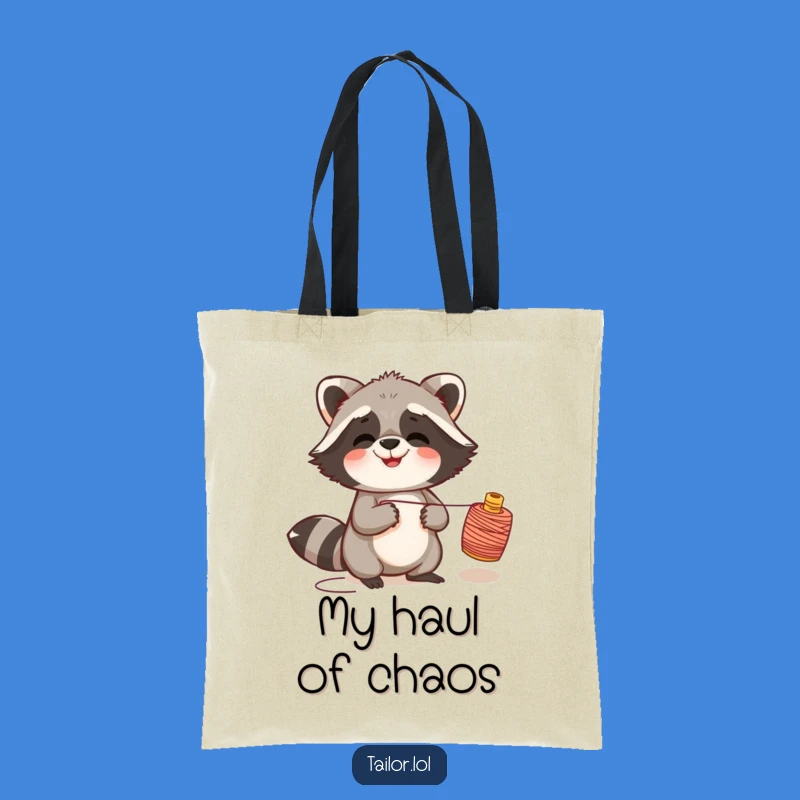 Funny Giggling Raccoon Thread Spool Tote Bag, Practical & Playful Gift for Goofballs